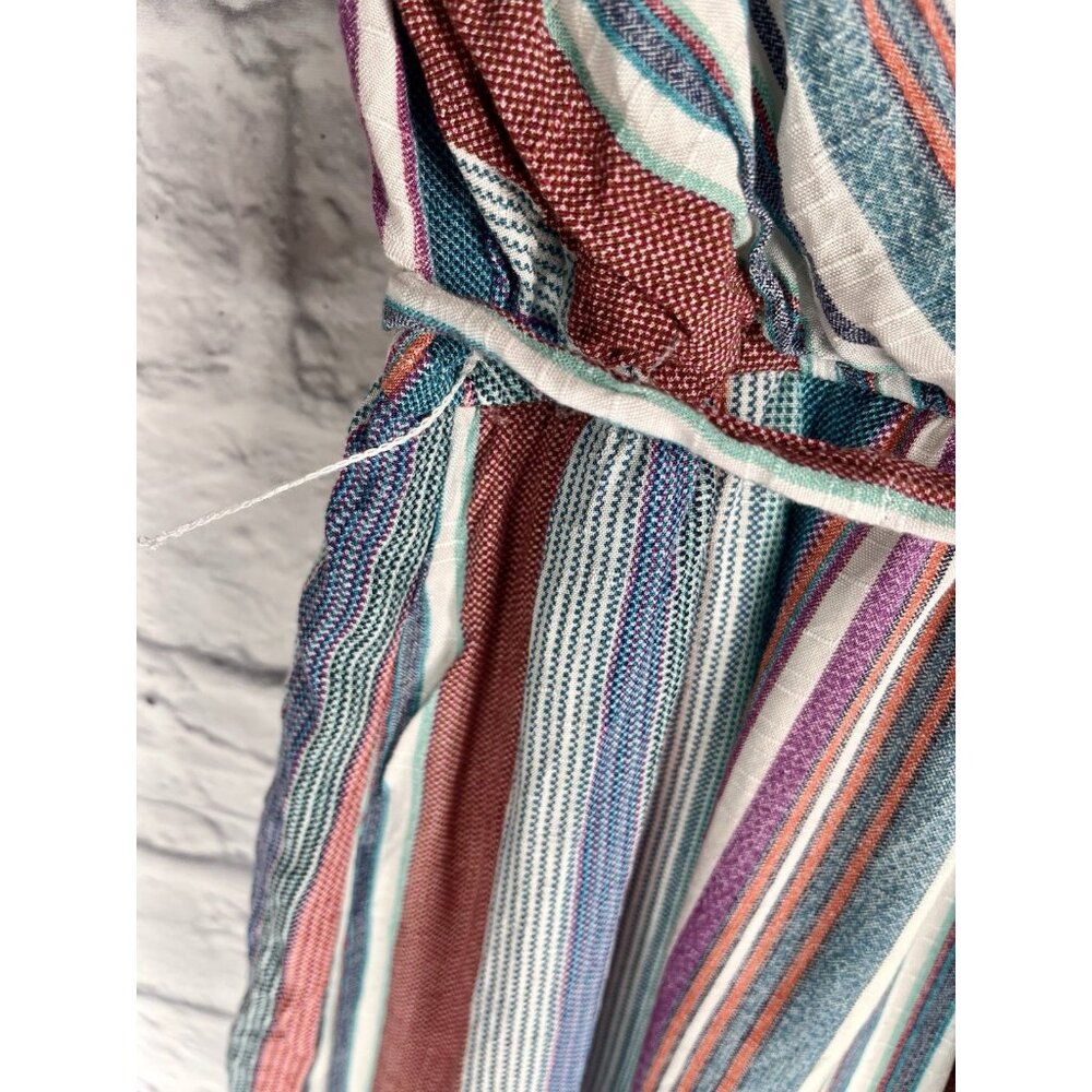 MI AMI Women's Teal Red Stripe Double V-Neck Romper Small - Picture 2 of 6